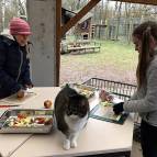 4. März: Katharina und Swantje bereiten das Futter für die Tiere vor. (Foto: Laura Müller)