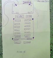 11. Mai: Idee von Jonas für die Bühne auf dem Spielplatz. Wir brauchen unbedingt Scheinwerfer!